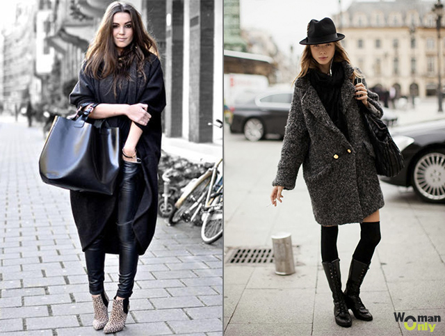 Черное пальто оверсайз с чем носить
